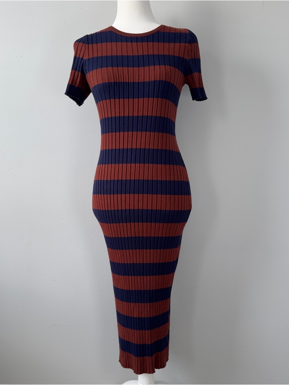 Madewell Striped Ribbed Knit Dress Women’s Medium Casual Midi Crewneck - Picture 5 of 13